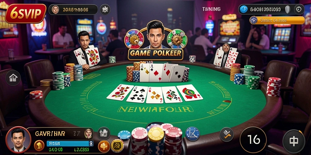 Tangkapan layar utama 6SVIP menampilkan permainan Poker yang seru.