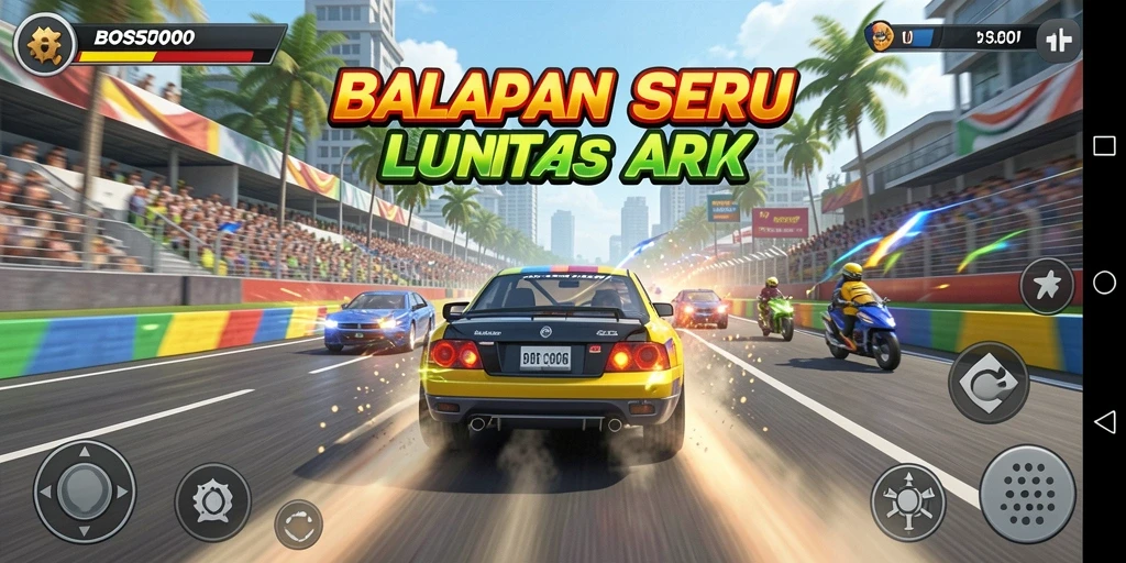 Tangkapan layar dari gameplay balap yang mendebarkan di BOS5000.