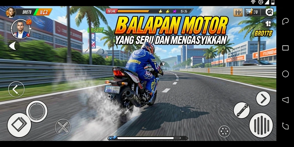 Tampilan seru gameplay balapan motor yang mendebarkan.
