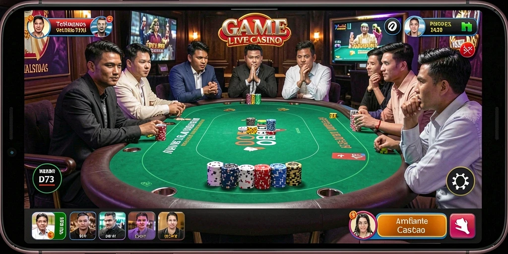 Tampilan gameplay D73 yang mendebarkan dan interaktif di Live Casino.