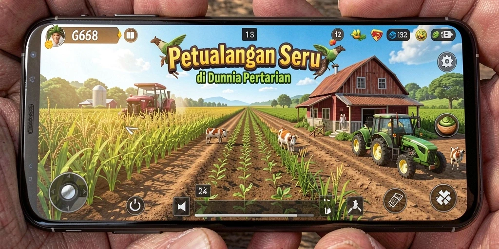 Gameplay G668 yang menampilkan aktivitas pertanian yang seru dan interaktif.