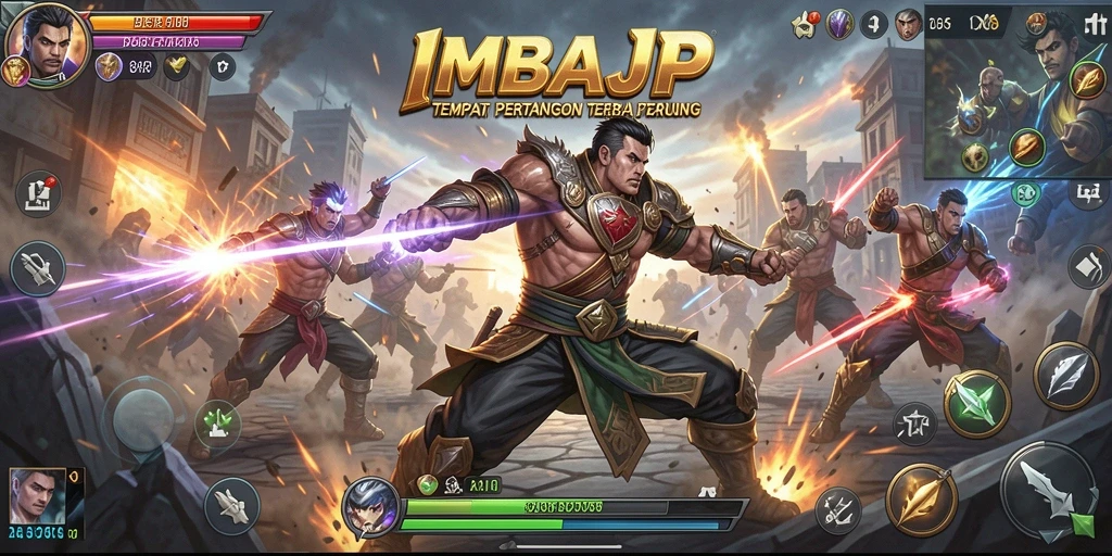 Tampilan gameplay pertarungan yang menegangkan dan seru dalam IMBAJP.