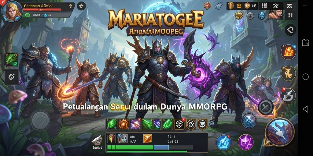 Tampilan gameplay MARIATOGEL dengan dunia yang luas dan karakter berwarna-warni.