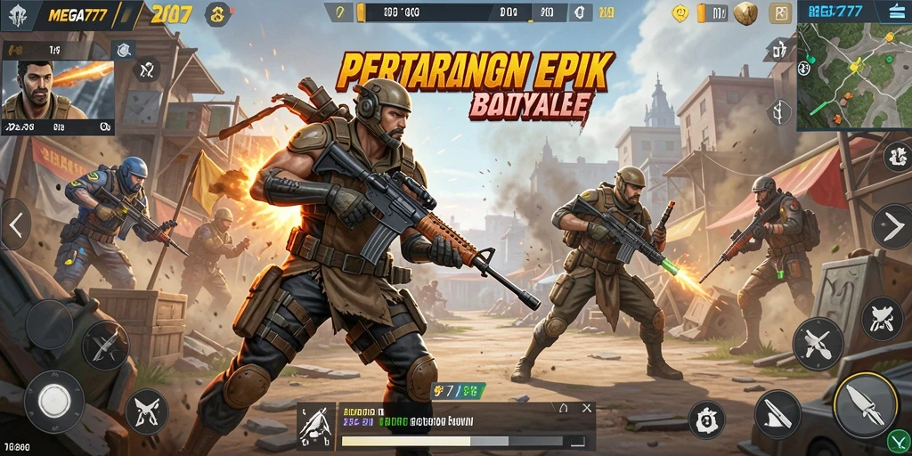 Screenshot MEGA777 menampilkan pertarungan epic di arena Battle Royale.