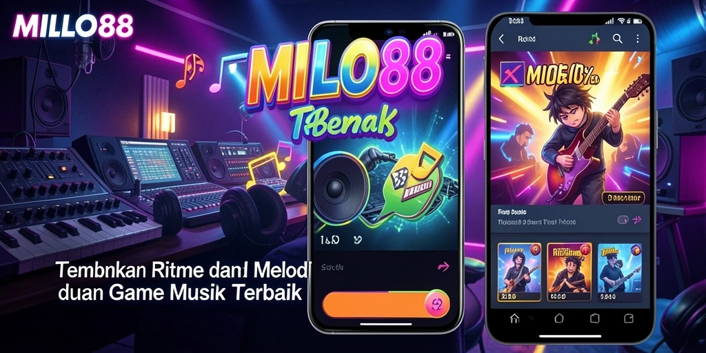 Tampilan gameplay MILO88 dengan berbagai pilihan lagu dan tantangan musik.