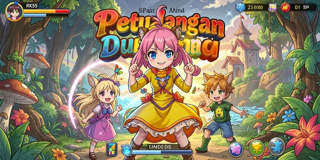 Tampilan gameplay menarik dari RK55 dengan karakter Anime yang penuh warna.