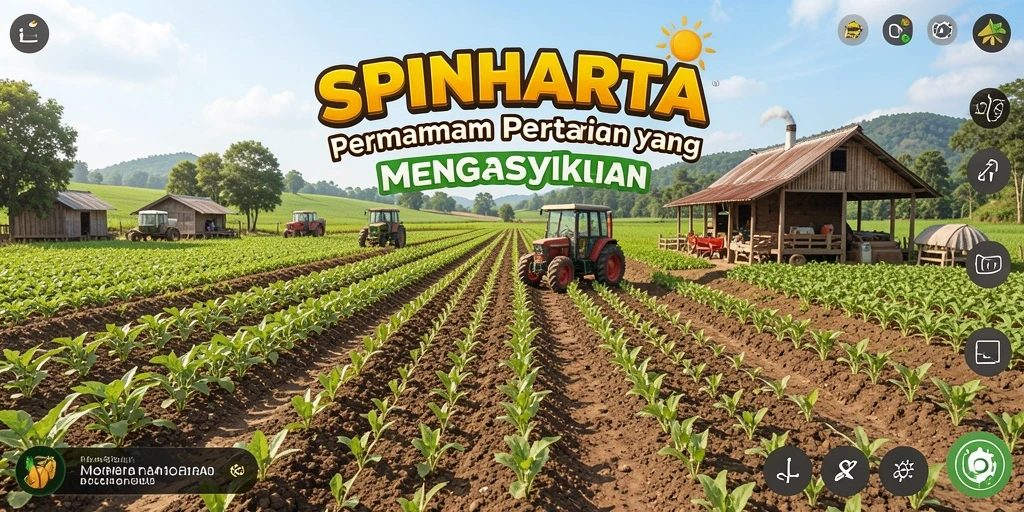 Tampilan gameplay seru di SPINHARTA dengan kegiatan bertani.